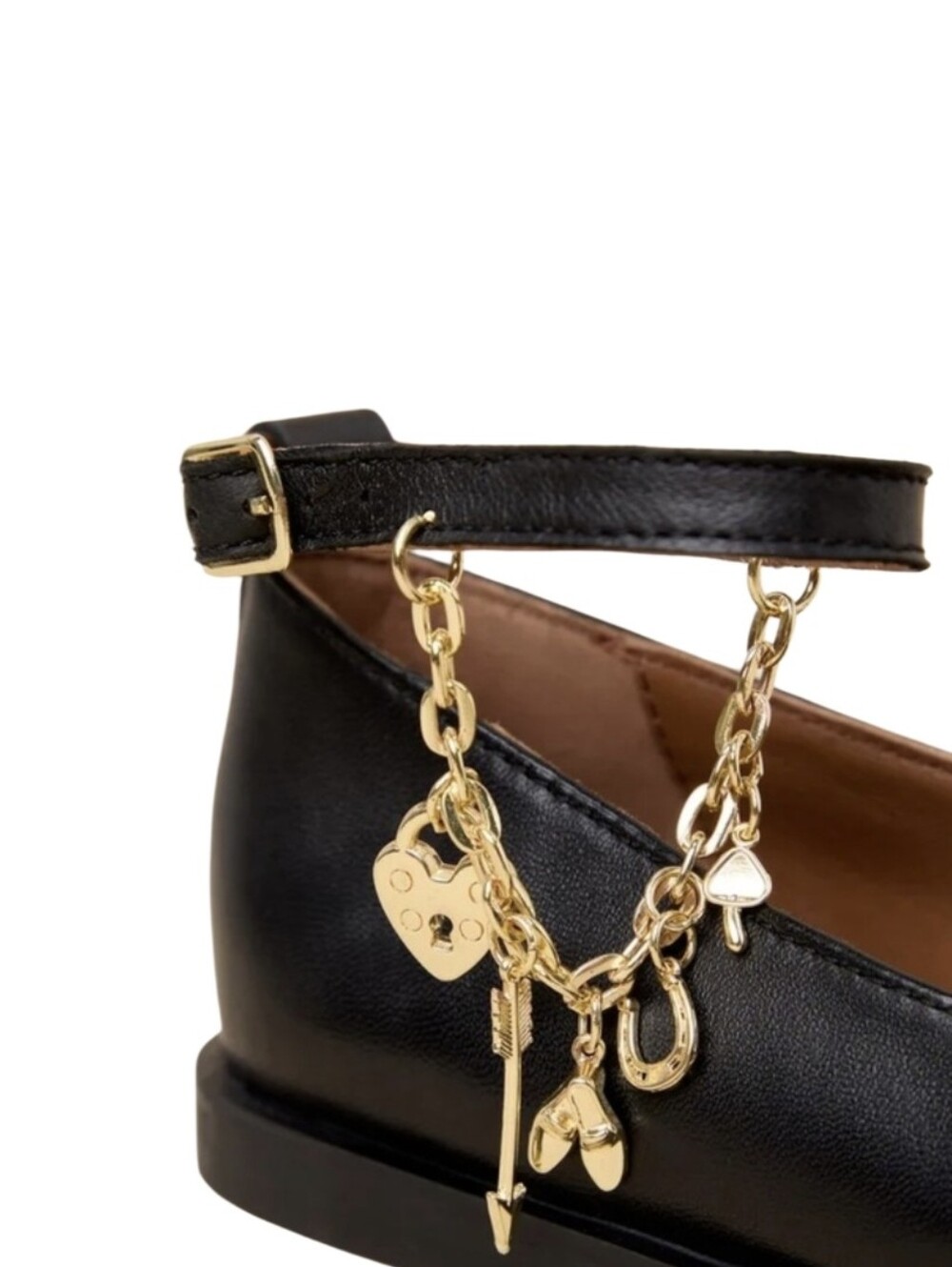 Free People Black Leather Ankle-Strap Charm Ballet Flat - Picture 4 of 5